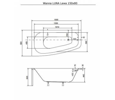 Акриловая ванна BESCO LUNA 150Х80 см.