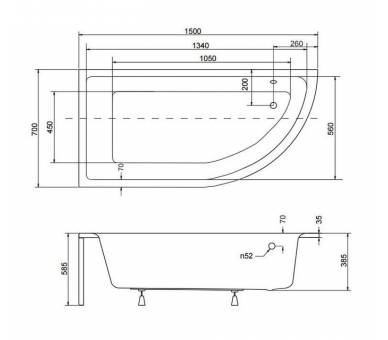 Акрилова ванна BESCO PRAKTIKA 150Х70 см.