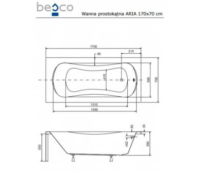Акриловая ванна BESCO ARIA PLUS 170X70 см.
