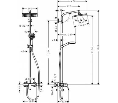 Crometta E 240 1jet Showerpipe Душевая система с однорычажным смесителем, хром 