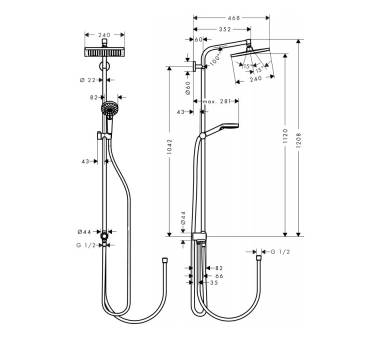 Crometta E 240 1jet Showerpipe Reno Душевая система EcoSmart 9 л / мин, хром 
