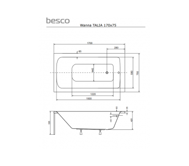 Гидромассажная BESCO TALIA 170x75 см