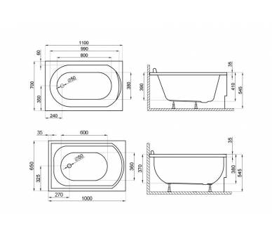 Акриловая ванна Polimat Mini 110x70 прямоугольная