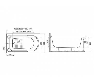 Акриловая ванна Polimat Standard 130x70 прямоугольная