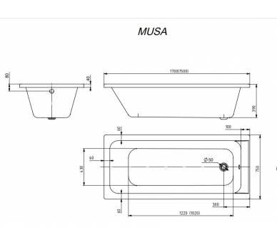 Акриловая ванна RIVA pool Musa 170x75 см.