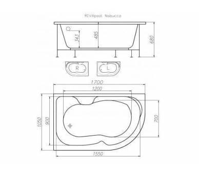 Гидромассажная ванна Riva Pool Nabucco 170x105 см левая