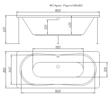 Гидро- аэромассажная ванна Riva Pool Figaro 180x80 см HydroAeroOPTIMA