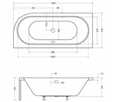 Акриловая ванна BESCO AVITA 150x75 правая