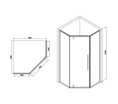 Чёрная душевая кабина пятиугольная A LÁNY 100x100x1950 стекло прозрачное 6 мм