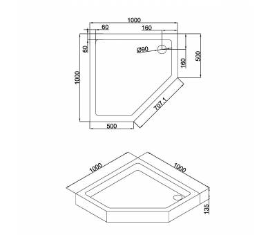 П'ятикутна душова кабіна A LÁNY 100x100x208,5