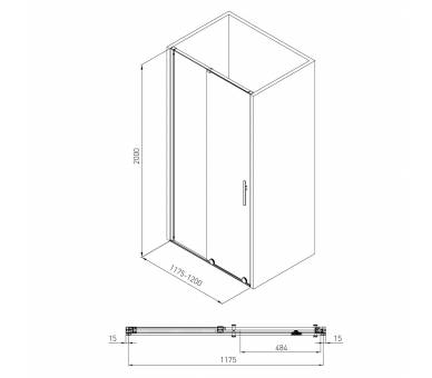 Душова кабіна TEO 117,5x87,5x200 см прозоре скло 8мм
