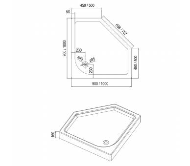 П'ятикутна душова кабіна IRIS 90x90x211см з піддоном і сифоном