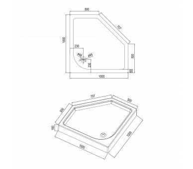 Пятиугольная душевая кабина IRIS 100x100x211см с поддоном и сифоном