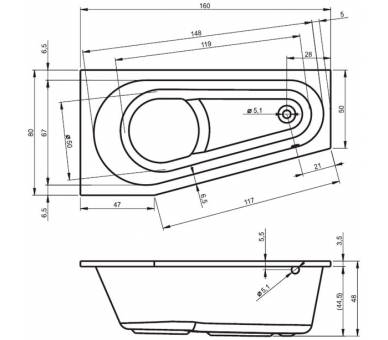 Акрилова ванна Riho DELTA 160 Праворуч