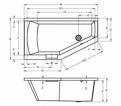 Ванна акриловая Riho GETA 160 Правая