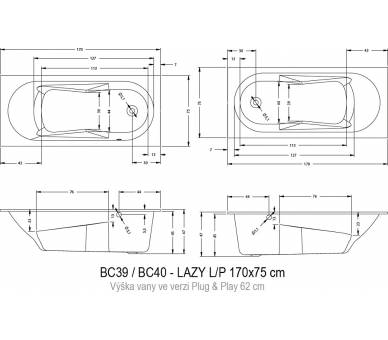 Ванна акриловая Riho LAZY 170x75 левая