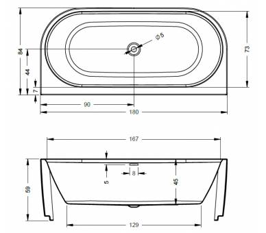 Ванна акриловая Riho DESIRE WALL MOUNTED 184x84 LED