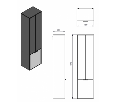 Пенал BOTTICELLI VELLUTO VltP-120 белый 1200x330x345