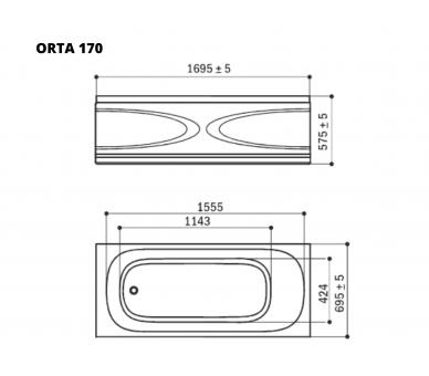 Ванна акриловая WGT® Rialto Orta 150x70 прямоугольная