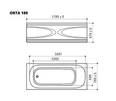 Ванна акриловая WGT® Rialto Orta 180x80 прямоугольная