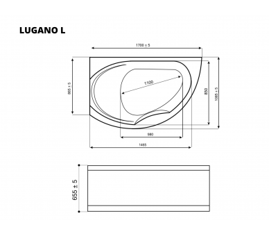 Ванна акриловая WGT® Rialto Lugano 170x108 правая угловая
