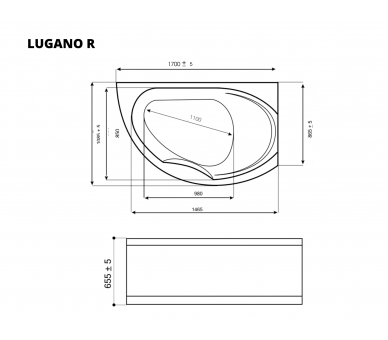 Ванна акриловая WGT® Rialto Lugano 170x108 правая угловая