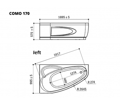 Ванна акриловая WGT® Rialto Somo 180x110 правая угловая