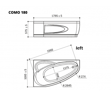 Ванна акриловая WGT® Rialto Somo 180x110 правая угловая
