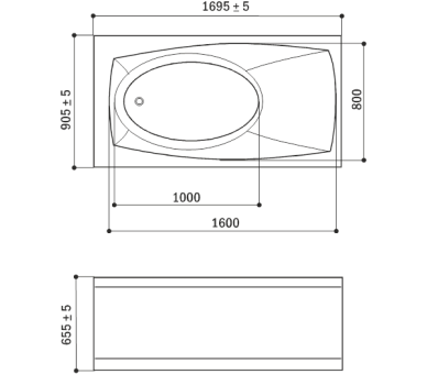 Ванна акриловая WGT® Rialto Tivoli 170x90 прямоугольная