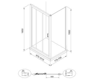Душова кабіна EGER LEXO 100x80x195см без піддону