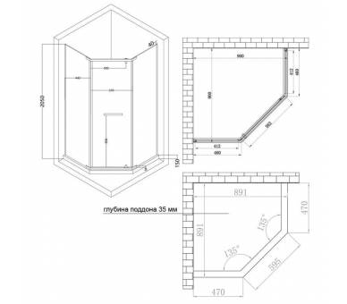 П'ятикутна душова кабіна DOZORCA SC90x90.BLA.LOW.TR