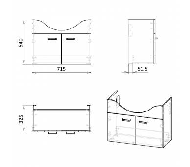 Тумба подвесная с умывальником BUTTERFLY 75 см.