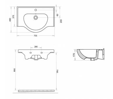 Тумба подвесная с умывальником BUTTERFLY 75 см.