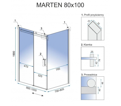 Душова кабіна REA хром MARTEN 100X80