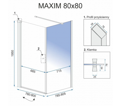 Душевая кабина REA MAXIM 80X80 L хром