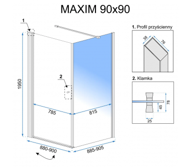 Душевая кабина REA MAXIM 90X90 L хром