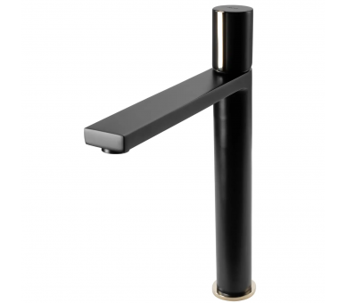 Смеситель для раковины (умывальника) REA ICON BLACK L.GOLD черный высокий