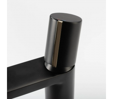 Смеситель для раковины (умывальника) REA ICON BLACK L.GOLD черный низкий
