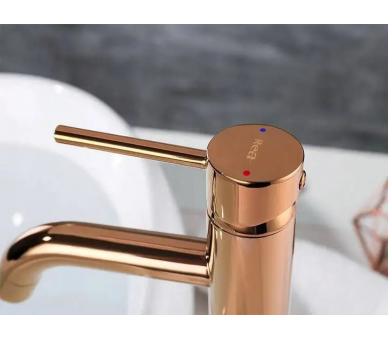 Смеситель для раковины (умывальника) REA LUNGO ROSE GOLD розовое золото высокий