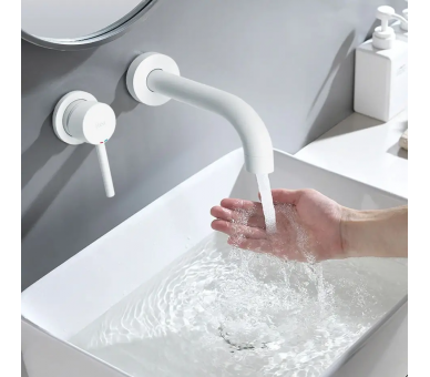 Смеситель для раковины (умывальника) REA LUNGO WHITE MAT + BOX белый настенный скрытого монтажа