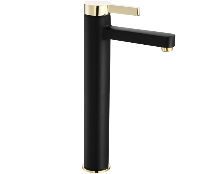Кран для раковини (умивальник) REA POLO BLACK GOLD чорний/золотий високий