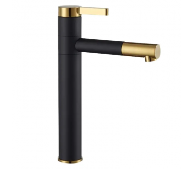 Змішувач для раковини (умивальник) REA SMART BLACK+GOLD чорне золото високе
