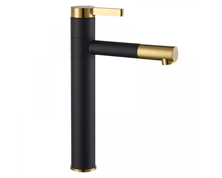 Змішувач для раковини (умивальник) REA SMART BLACK+GOLD чорне золото високе