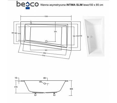 Акриловая ванна BESCO INTIMA SLIM 150х85 см. правая 