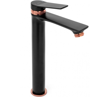 Смеситель для раковины (умывальника) REA VIRAL BLACK ROSE GOLD черный высокий