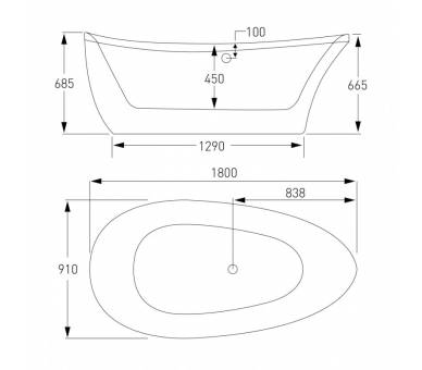 Ванна отдельностоящая 180x91x68,5см, акриловая, с сифоном