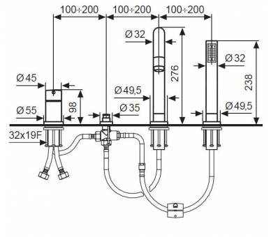 Смеситель врезной на 4 отверстия Emmevi Piper 45120
