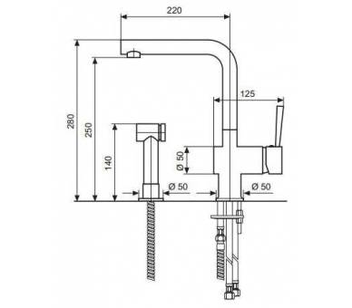 Смеситель кухонный сна 2 отверстия с лейкой Emmevi Piper 45067