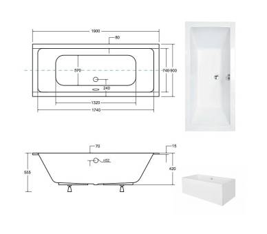 Акриловая ванна BESCO QUADRO 190X90 см.