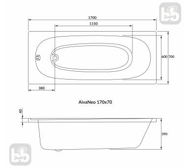 Ванна AIVA NEO 170х70см без ножек, акрил 5мм